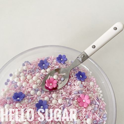 hellosugar粉紫花丛 复古仙女生日蛋糕装饰混合糖珠玩偶ins风蛋糕