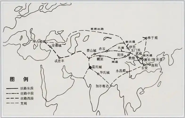 汉代丝绸之路主要线路示意图