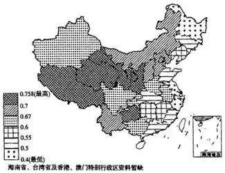 下图是我国某年各省级行政区的综合人口压力指数分布示意图(人口压力