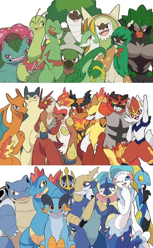 宝可梦御三家合影 图源twi:kiirono_16