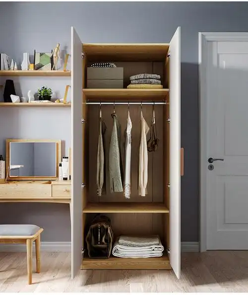 卧室主卧双开门衣柜现代简约开门储物柜子北欧家具jc24d原木色白色jc2