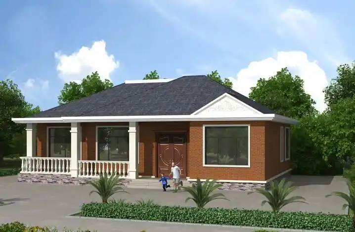 斜屋顶高度2.6米,采用深灰色琉璃瓦铺盖.一层建筑层高3.