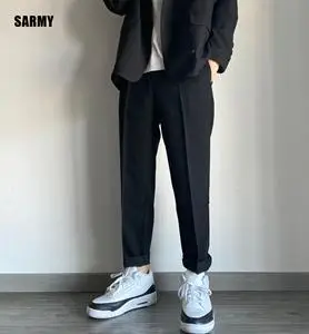 春夏yeezy350搭配椰子黑色腿长修身休闲潮流百搭男士西裤sarmy