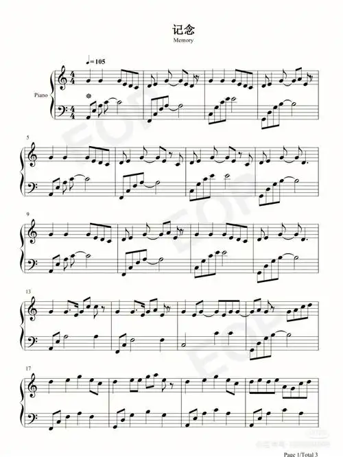 记念钢琴谱c调