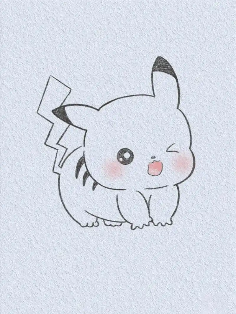 可爱比卡丘/零基础简笔画教程 今天画的是电力十足的皮卡丘～ 	 绘画