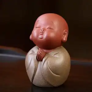宜兴紫砂茶宠摆件雕塑纯手工创意精品可养小佛沙弥可爱祈福小和尚