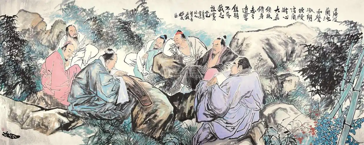 1962) 癸巳(2013年)作 竹林七贤图 镜片 设色纸本