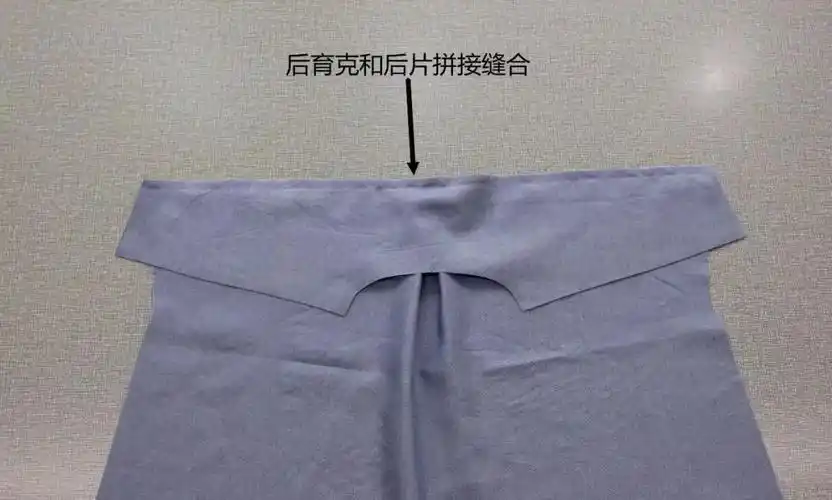 4,拼接后育克及压明线正面3,后背收工字褶2,烫衬位置1,按照纸样裁剪