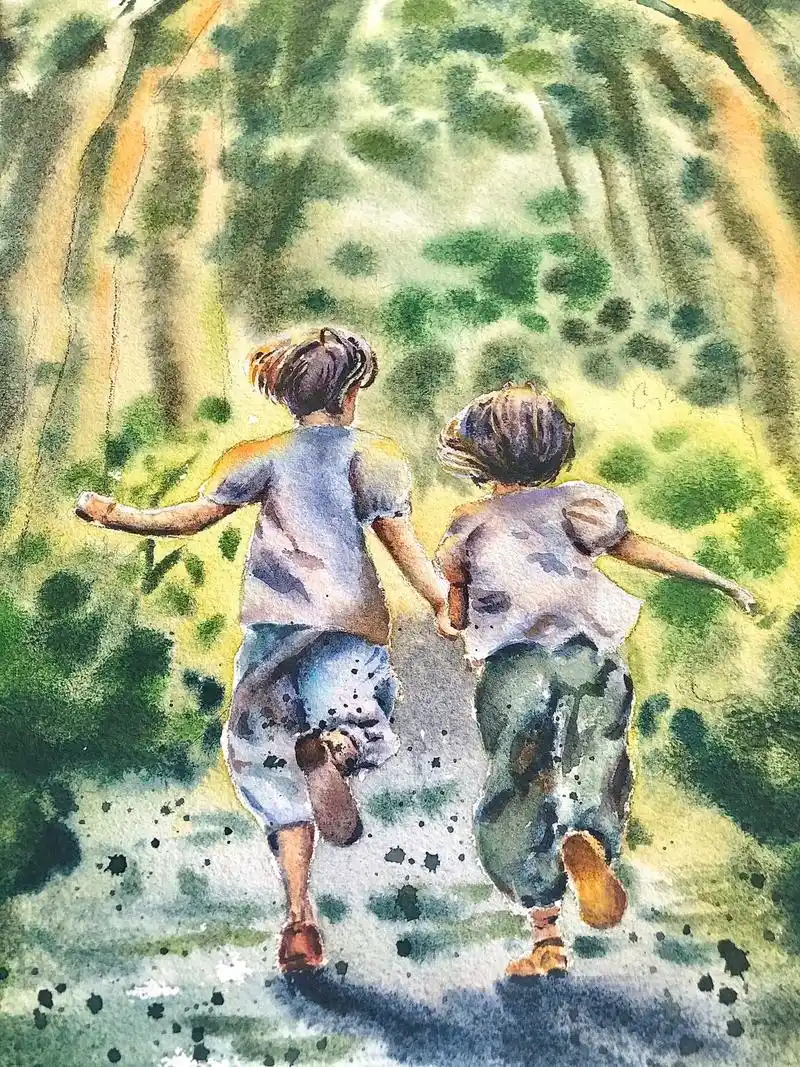 回忆里的童年.素材来自小红书@小双代代#水彩#治愈#童年#萌 - 抖音