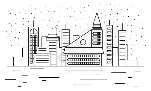 黑白城市轮廓黑白风格的天线城市建筑天线全景配有摩天大楼矢量插图