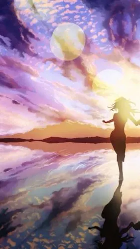 情头,女头,动漫,背影,夕阳,奔跑