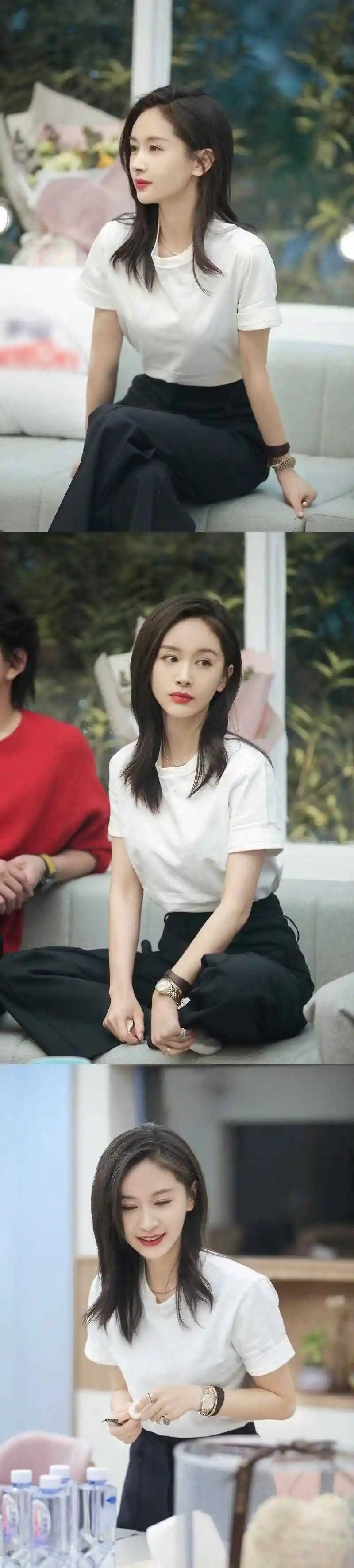 王子文录制《怦然再心动》的组造型,唇红肤白,自信大方!