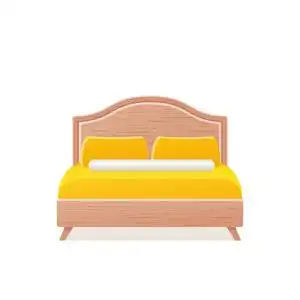 双木床为卧室酒店客房的平面设计. 卡通家具图标孤立在白色背景上.