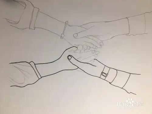画情侣牵着的两双手 牵手线描画 男女执手简笔画