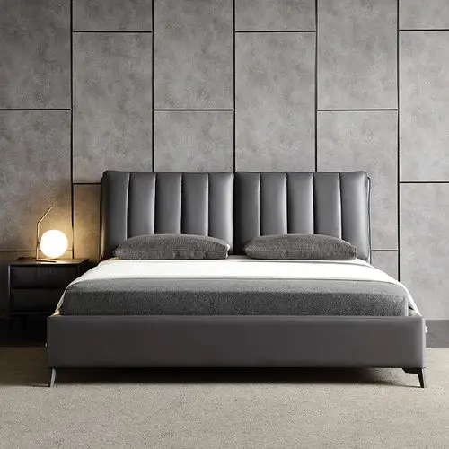 2020年新款现代轻奢双人床主卧皮床18米真皮床软包皮艺床