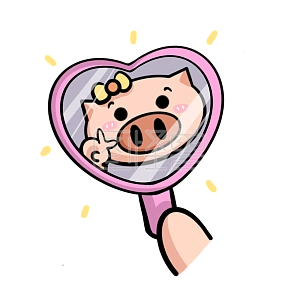 图怪兽原创元素肉色紫色猪猪照镜子表情包