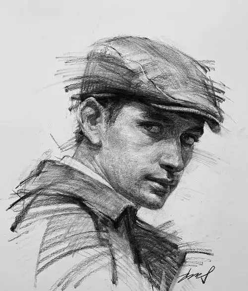 用木炭条画素描,一天20幅,一月600张,一年7200张