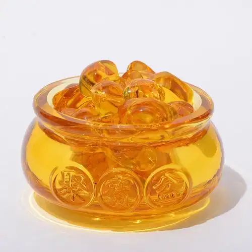 黄色水晶聚宝盆水晶琉璃摆件金元宝开业礼品八方来财现代家居摆件小号