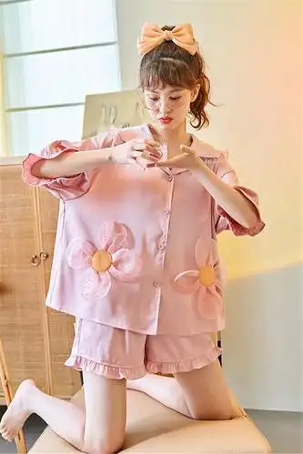 睡衣女夏季套冰丝短袖丝绸夏天薄款网红ins家居服凉快可外穿 strong>