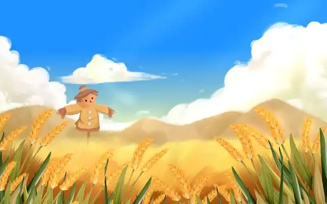 二十四节气卡通风秋分丰收节秋天插画背景素材51劳动节芒种插秧稻草