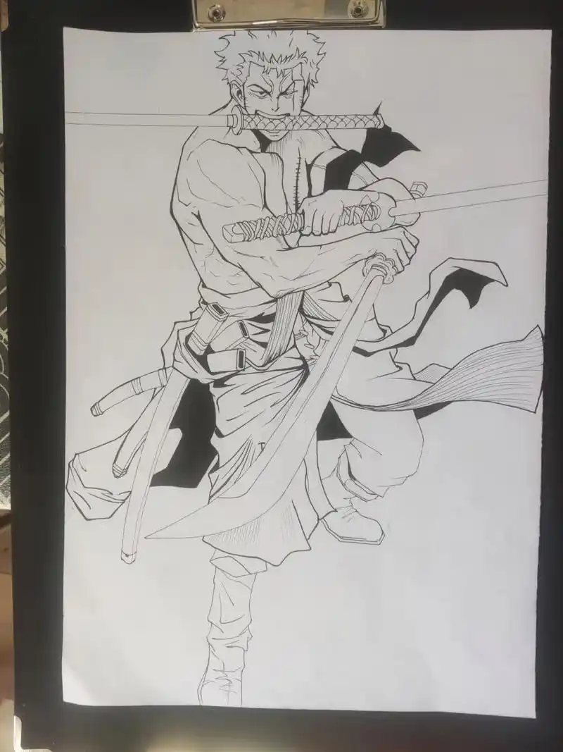 海贼王手绘 索隆 三刀流 临摹      临摹用户:norman 索隆三刀流,附