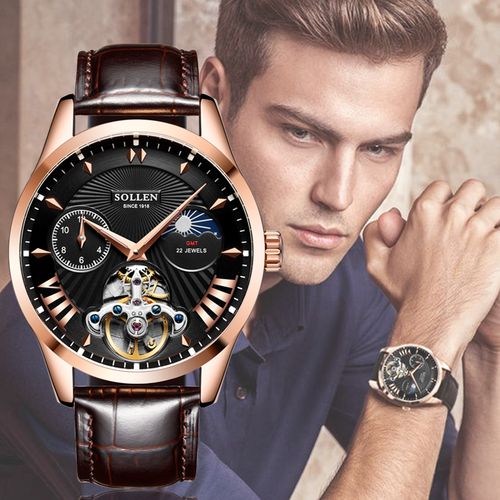 正品浪琴匠手表男士全自动机械表陀飞轮镂空皮带天王星时尚男表