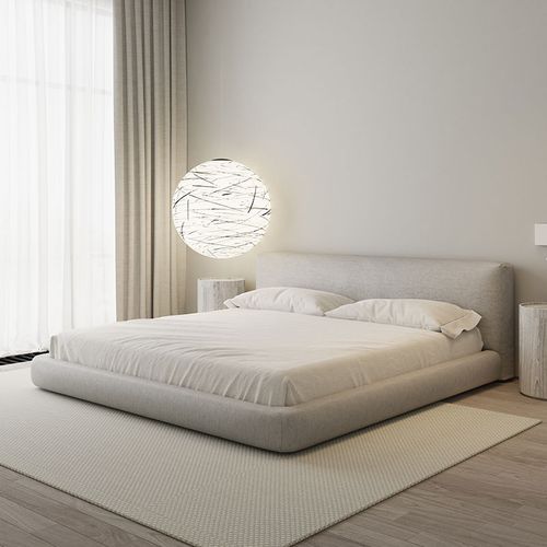 侘寂风布艺床现代简约轻奢网红法式北欧风奶油系床房间双人