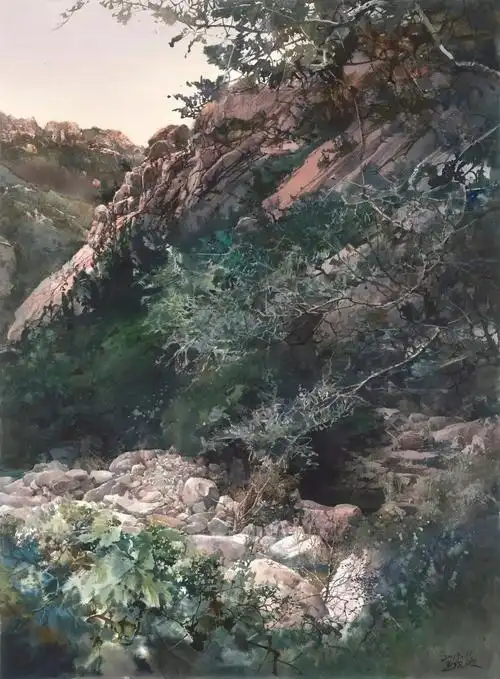 水彩 100cmx294cm 2019年11月创作新"山海画风"进入新时期,王绍波的