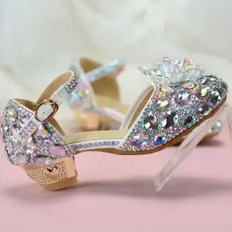 迪士尼disney儿童带钻水晶鞋爱艾莎公主洛丽塔高跟鞋舞台表演生日礼物