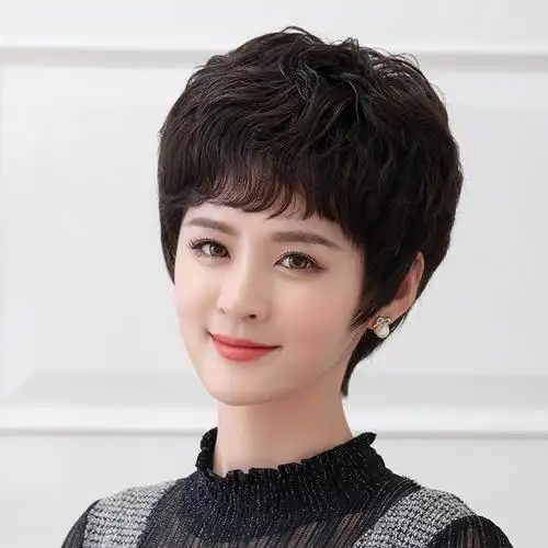 假发女短发气质妈妈真发短卷发自然蓬松中老年纹理烫全头套假发套