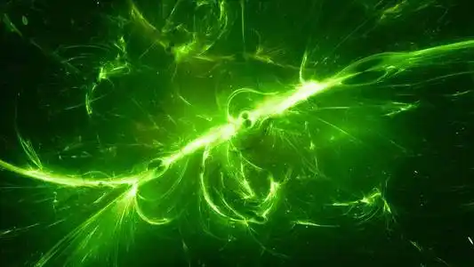 空间计算机中的绿色发光星际能量产生抽象背景三维渲染照片