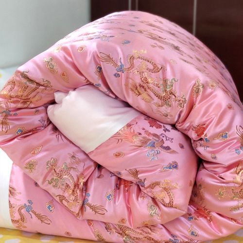 结婚婚房被子老式包边棉被丝绸绸缎老款龙凤被子