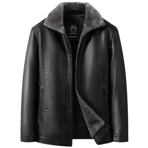 恒源祥真皮皮衣男士冬季皮夹克中年爸爸冬装加绒加厚父亲外套上衣