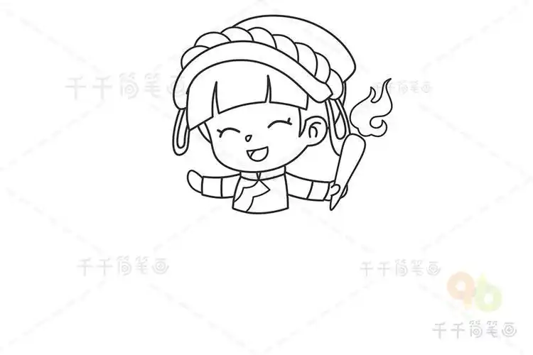 儿童画画-简笔画-火把节简笔画跟着女孩一起舞起来女孩简笔画彝族