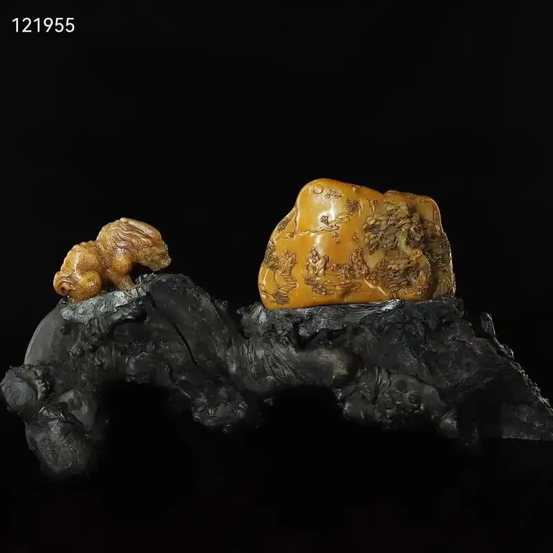 珍藏寿山石原石雕刻【深山会友】人物故事.