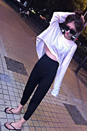 潮流社会女套装版网红快手红人可爱琪同款宽松长袖t恤上衣 冰丝针织裤