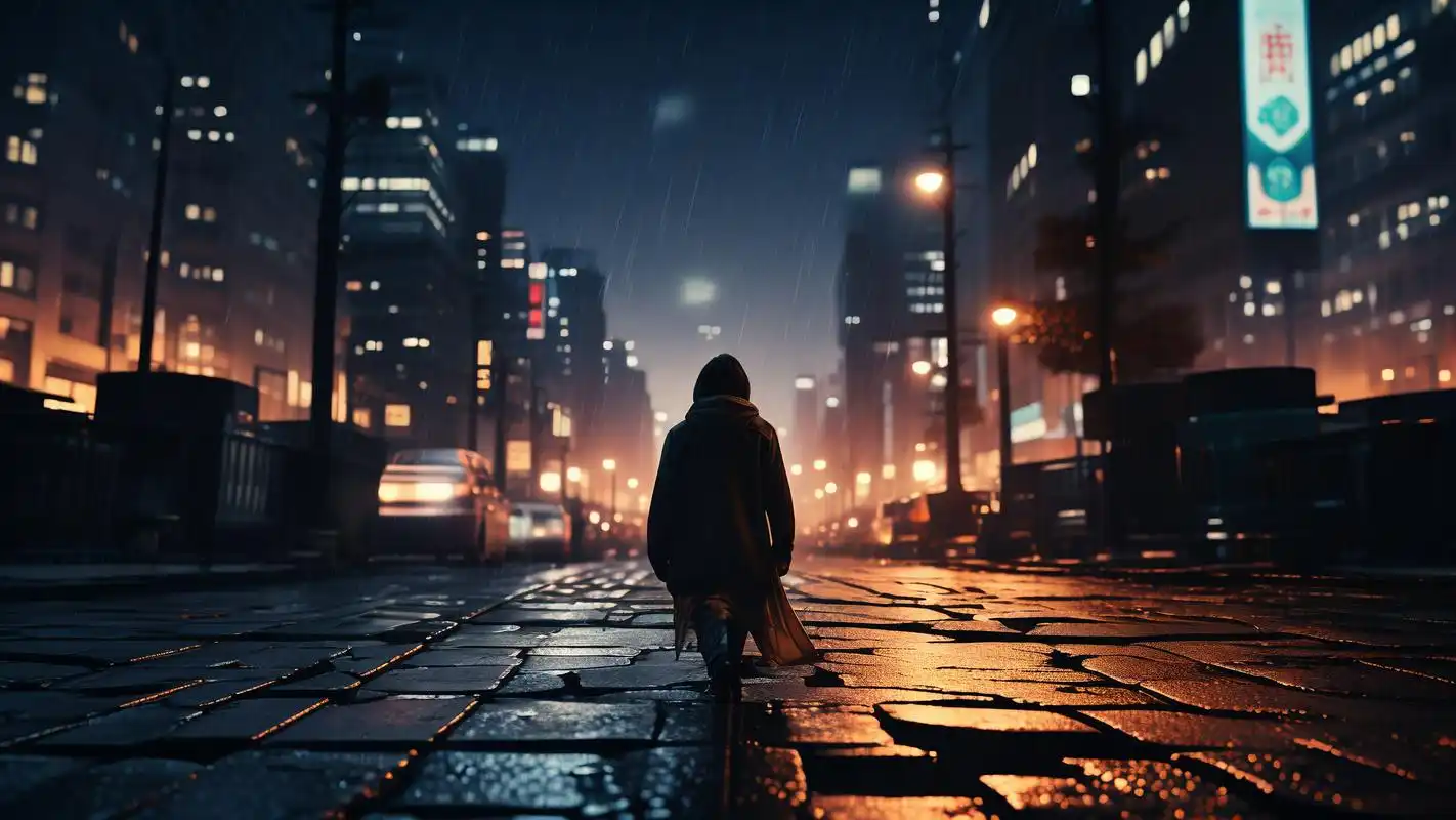 在这繁华的街景中,一个落寞的背影显得格外引人注目98.