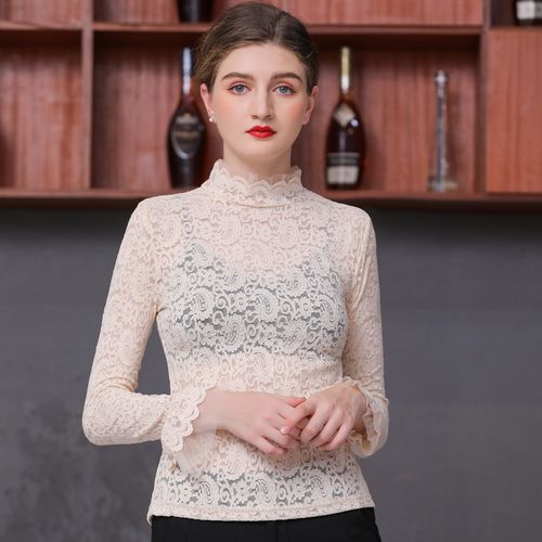 花边半高高领蕾丝打底衫女内搭秋冬新款洋气蕾丝衫