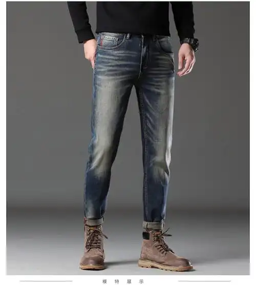 高端怀旧蓝纳米洗水秋冬新款牛仔裤男弹力修身直筒复古潮牌 - 17网