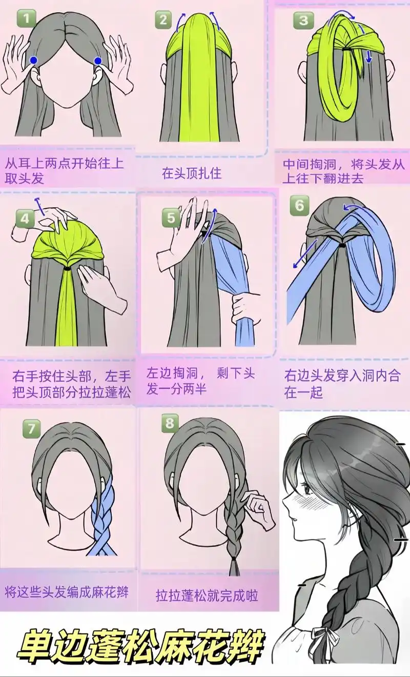 单边蓬松麻花辫解析来喽.姐妹们,快学起来,蓬松侧麻花辫,头包 - 抖音