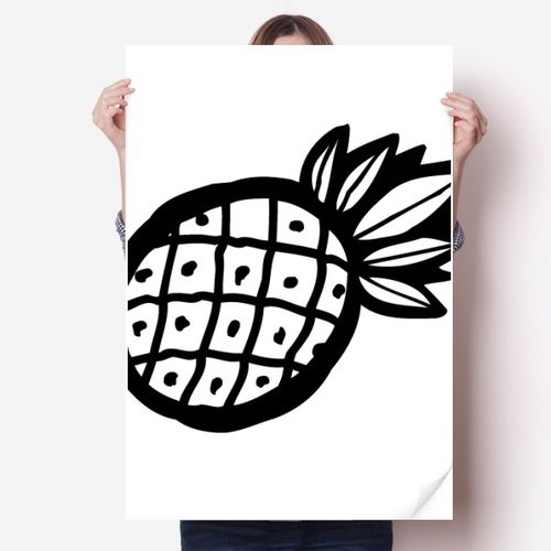 黑色简笔画水果菠萝手绘海报贴纸80x55cm墙贴纸卧室家居装饰