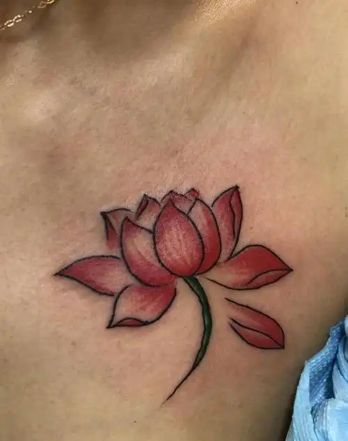 荷花纹身图片_胸部纹身图案