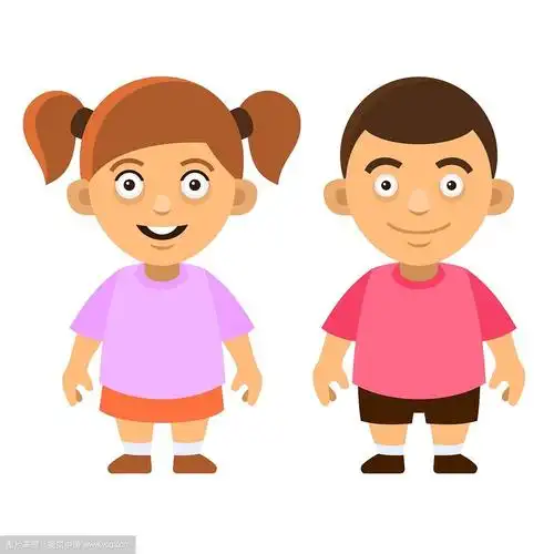 两个卡通风格可爱的孩子男孩和女孩在白色