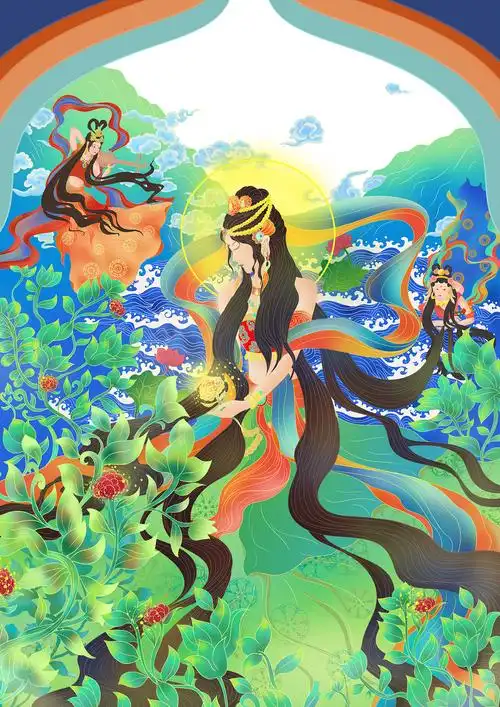 敦煌飞天仙女系列插画