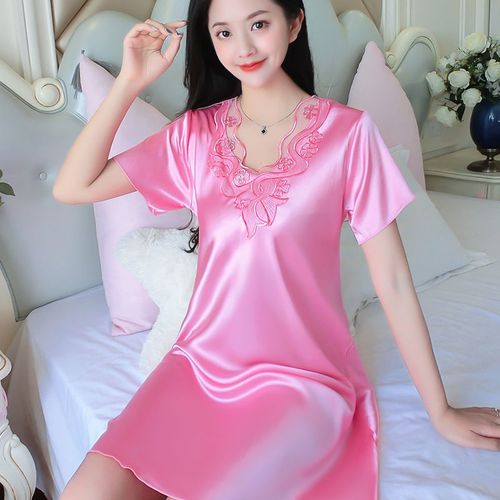 夏季冰丝睡裙睡衣女士性感新款时尚裸感女人味大码凉快丝绸家居服