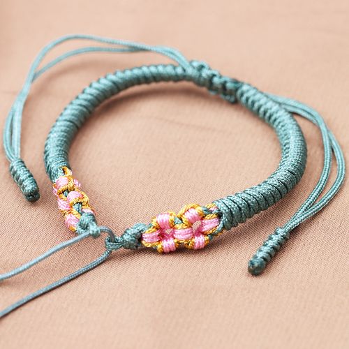 桃花结手绳diy半成品隔珠转运珠编绳貔貅平安扣硬金手工编织手链