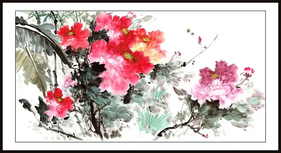 rg0035-1626-横幅国画写意牡丹四尺横四尺牡丹国画四尺写意牡丹横幅