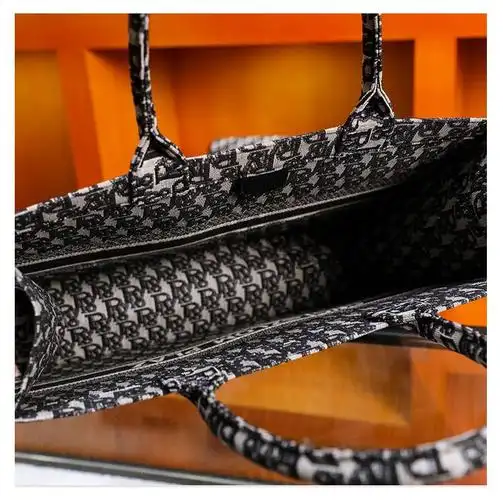 酷奇包包女包女士包刺绣老花托特包购物袋大包手提包礼盒装 黑色大号