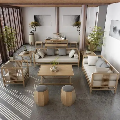 新中式禅意家具民宿全实木沙发售楼处客厅现代别墅会所三人位定制