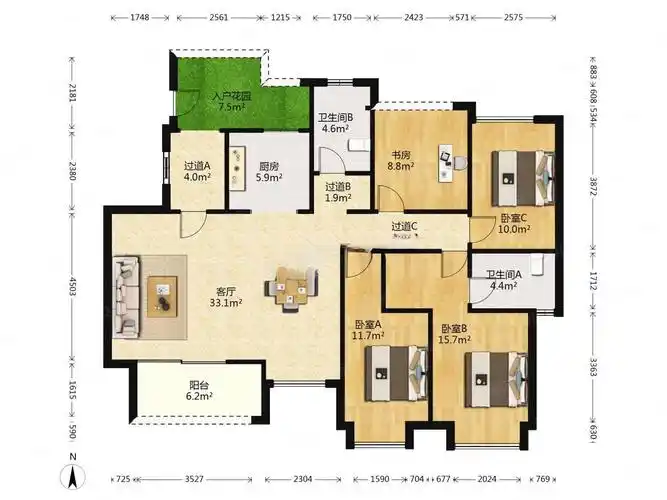 带入户花园,富力城天禧二手房,115万,4室2厅,2卫,124平米-重庆安居客